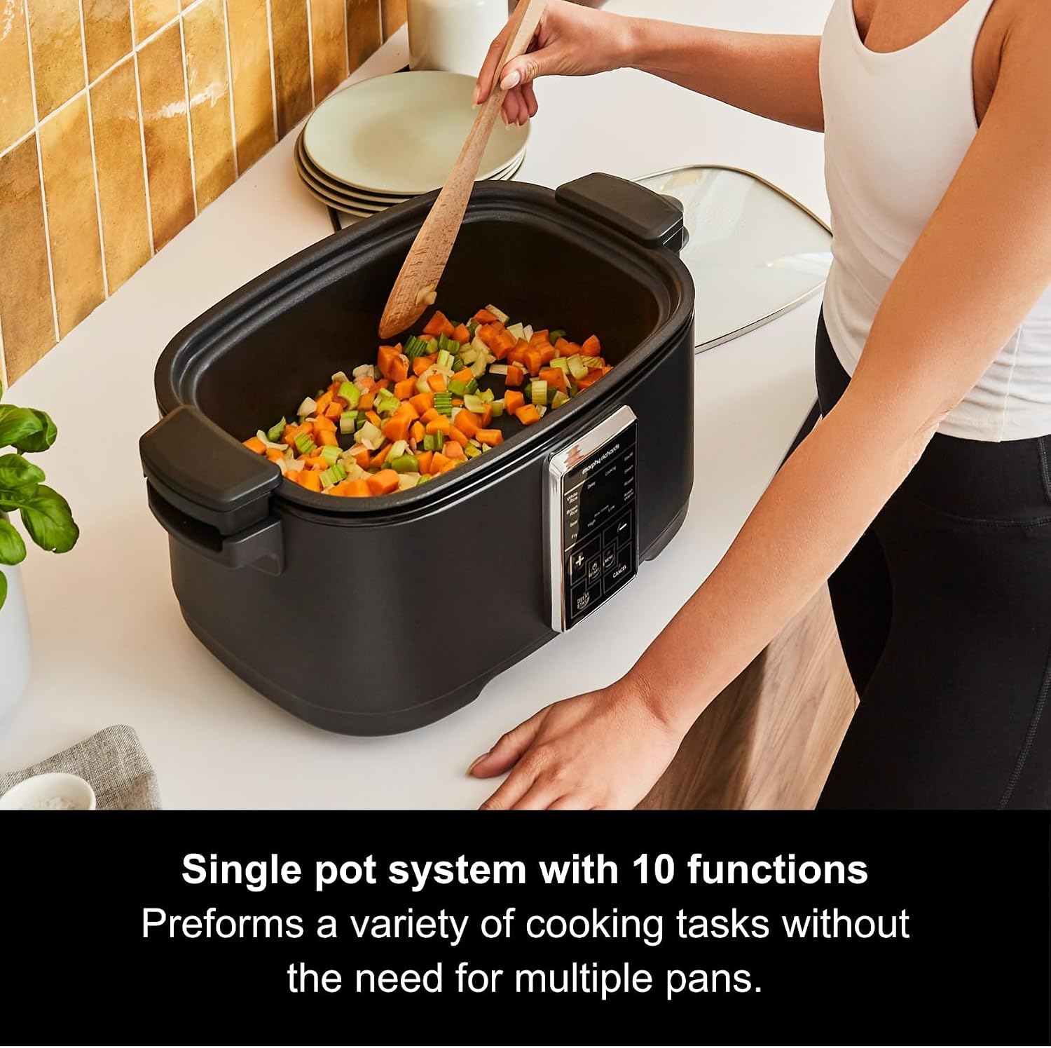 Multifunction 10-in-1 Food Multicooker, 6.5L, Fry, Roast, Steam, Sear, Saute, Rice, Slow Cooker, LED Control Panel, Aluminium Non Stick Pot, Dishwasher Safe, 1350W, Matte Black, 560007 6.5 Litres Matte Black