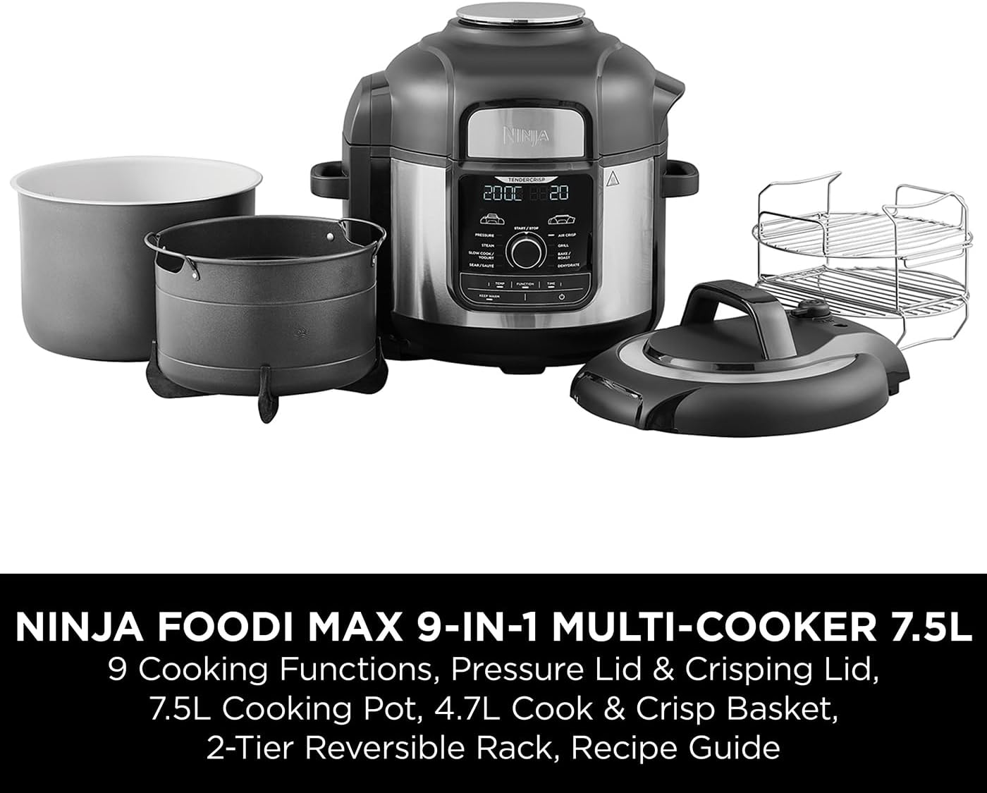 Foodi MAX Multi Cooker, 7.5L with 9 Cooking Functions, Pressure Cook MAX 9-in-1 Multi Cooker