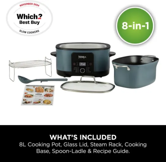 Foodi PossibleCooker, 8-in-1 Slow Cooker, 8L, Sea Salt Grey MC1001UK 8L Sea Salt Grey