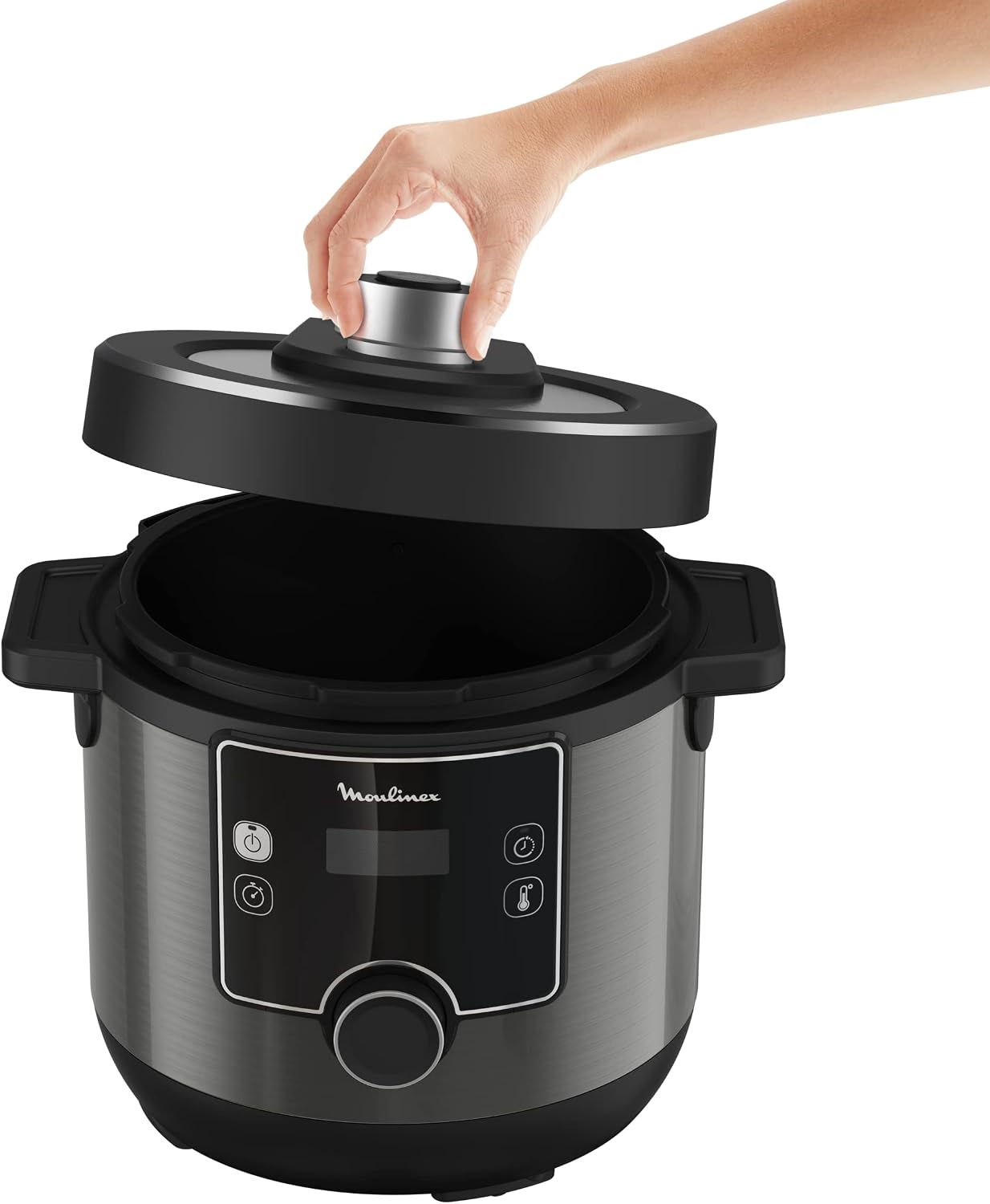 Moulinex CE7788 Turbo Cuisine et Fry Multicooker, Turbo-Crisp Multifunctional Lid, 15 Automatic Programs, Pressure Cooking, Application, Ladle Included, Black