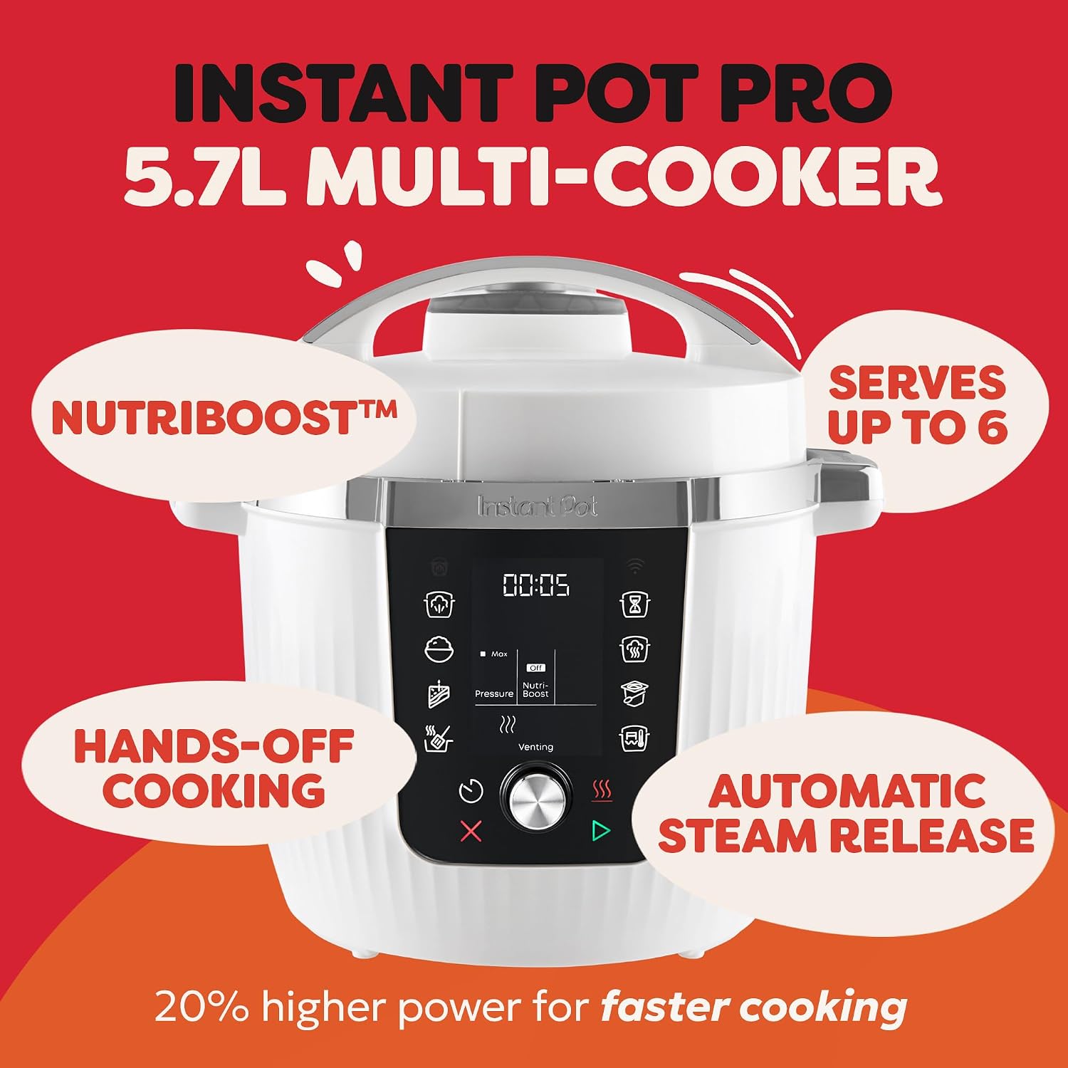 Pro 5.7L, Electric Multi-Cooker, 10-in-1,White Pressure Cooker