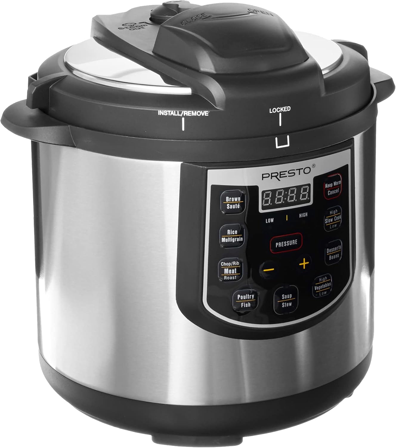 02141 6-Quart Electric Pressure Cooker, Black, Silver, Stainless steel