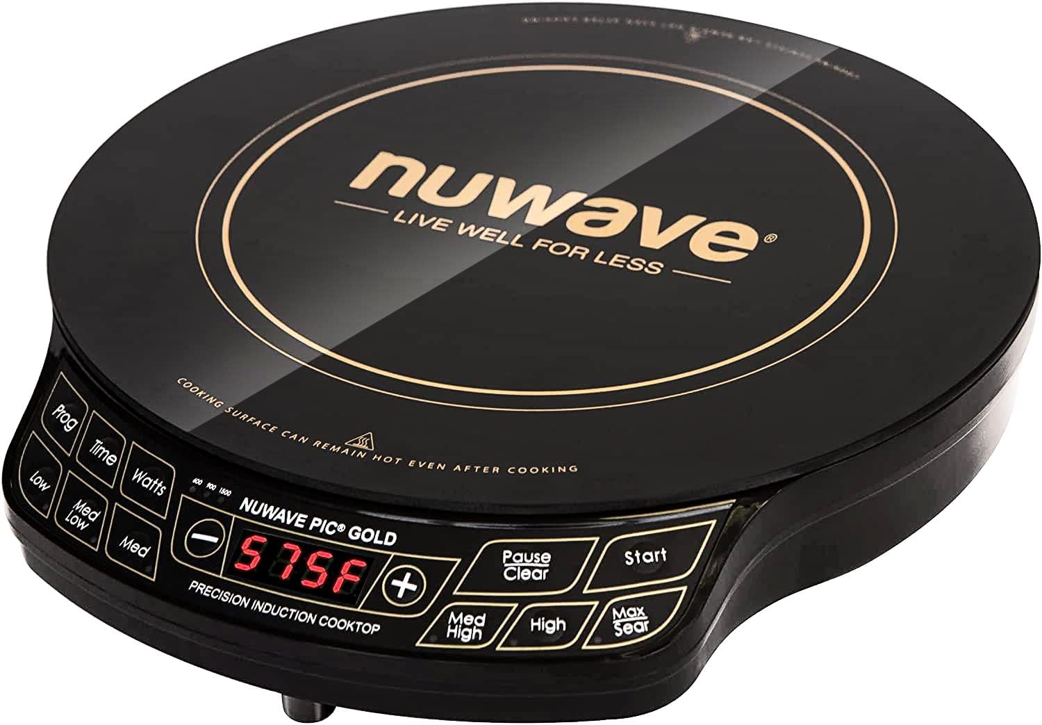 Gold Precision Induction Cooktop, Portable, Powerful with Large 8” Heating Coil,100°F to 575°F, 3 Wattage Settings, 12” Heat-Resistant Cooking Surface PIC Gold
