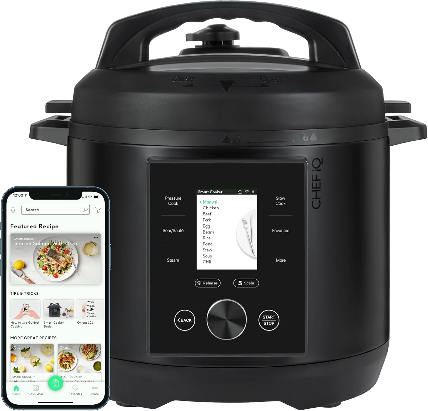 Smart Pressure Cooker with WiFi and Built-in Scale - Easy-to-Use 10-in-1 Multicooker with 500+ Guided Recipes - Rice Cooker, Slow Cooker, Instant Meals for Foodies - 6 Quart - Family Size iQ Cooker