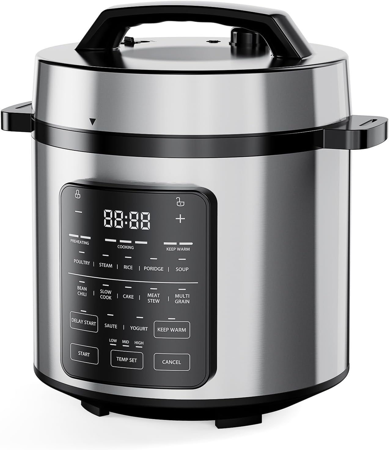 12-in-1 Electric Pressure Cooker 6 QT Stainless Steel Multi Cooker Electric for Pressure, Rice, Steamer, Yogurt Maker, Slow Cook,Meat Stew, Cake, Porridge, Multigrain, Sliver Sliver 6 Quarts