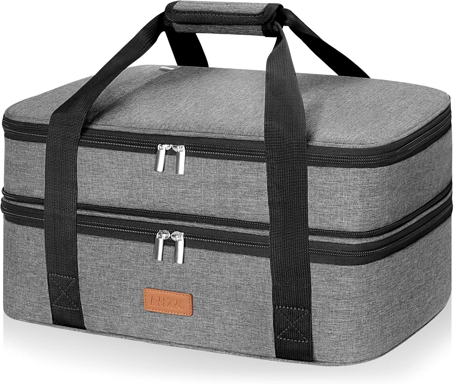Insulated Casserole Carrier - Expandable Holder Tote for Hot or Cold Food, Fits 11 x 15 or 9 x 13 Baking Dishes - For Potlucks, Picnics, Beach (Grey) 16.1 x 11 x 7.5inch Grey-Dual Compartments