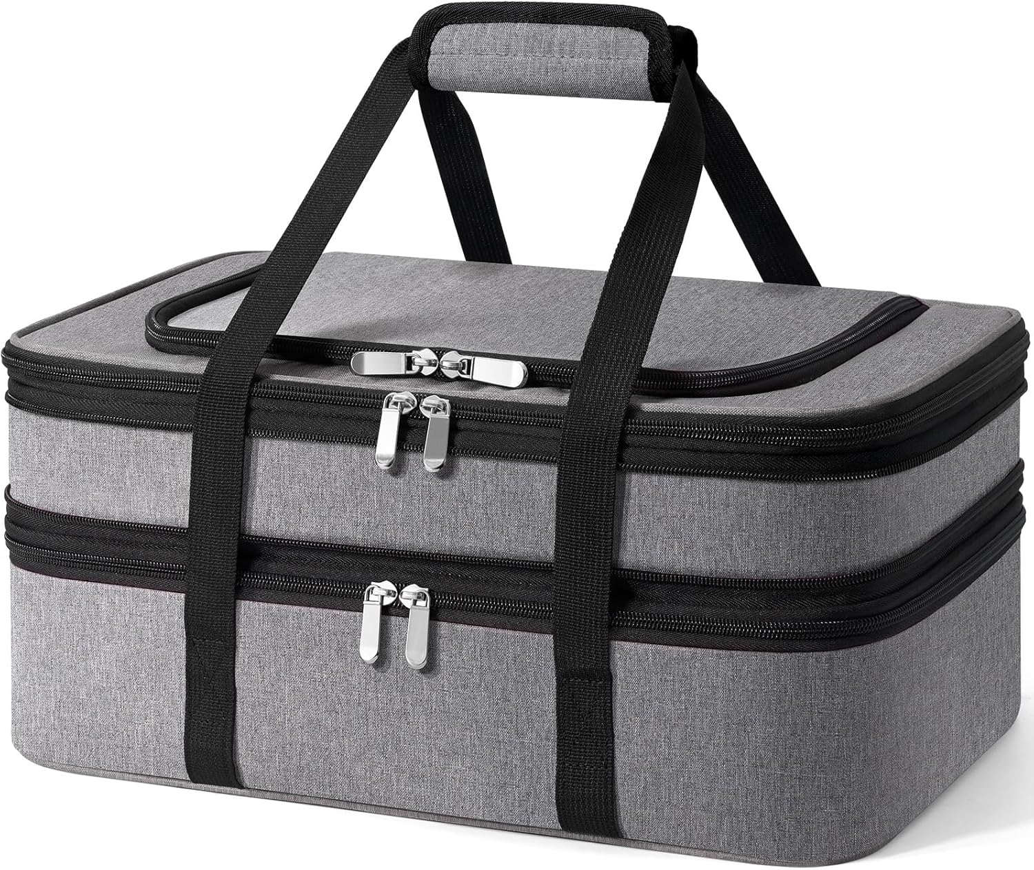 Double Insulated Casserole Carrier - Portable Casserole Carriers for Hot or Cold Food Lunch Tote Warmer or Cooler Bag for Potluck Parties Picnic Cookouts, Fits 9" x 13" Baking Dish - Grey Gray 16.9*10.2*6.89inch