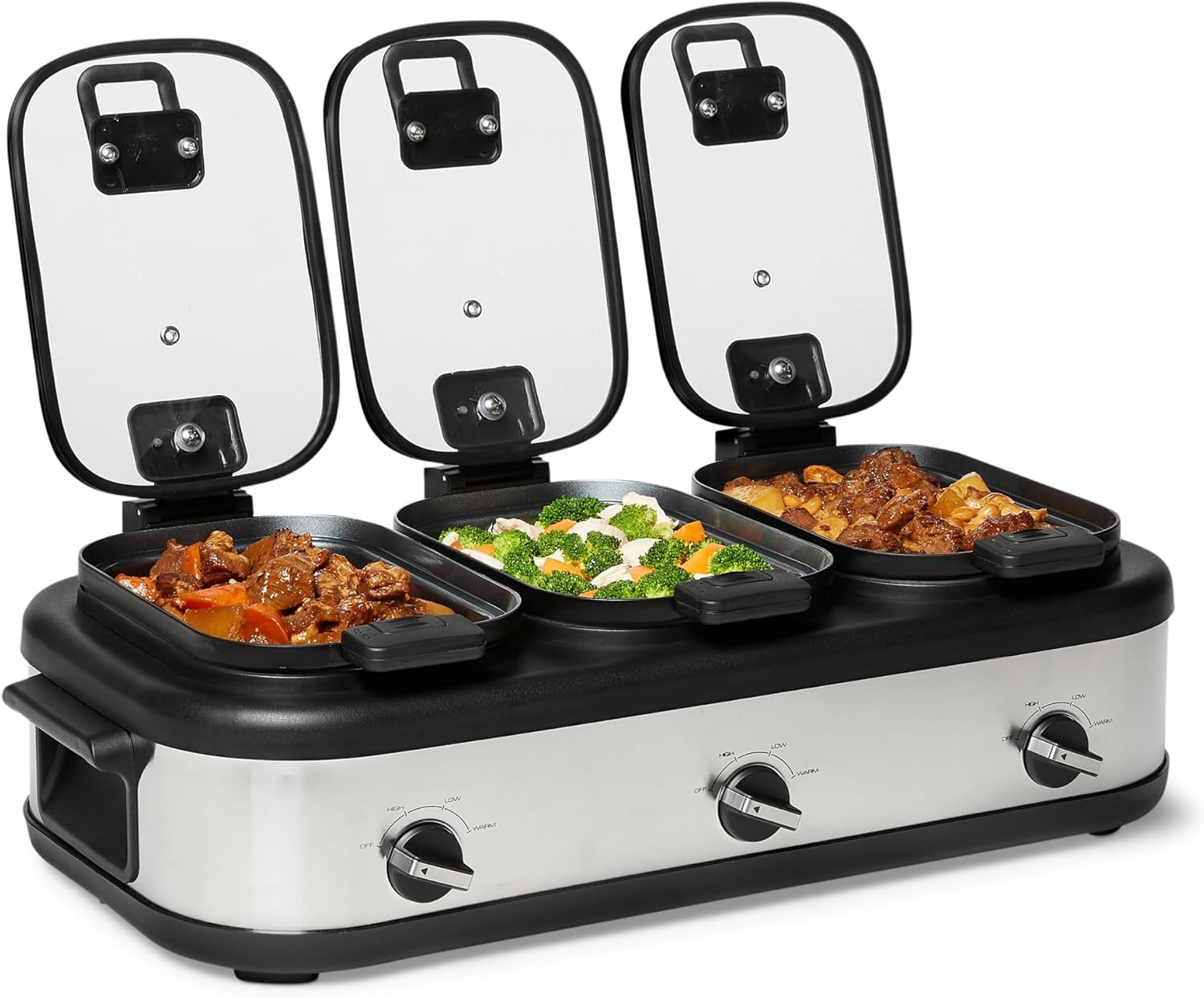 Triple Slow Cooker with Ceramic Non-Stick Coating and Temperature Controls, 3 x 2.5 Quarts, Stainless Steel Ceramic coating