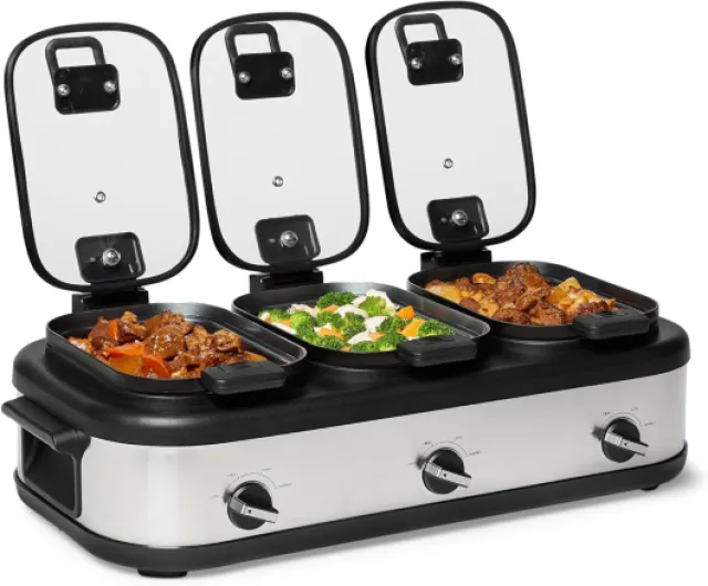 Triple Slow Cooker with Ceramic Non-Stick Coating and Temperature Controls, 3 x 2.5 Quarts, Stainless Steel Ceramic coating