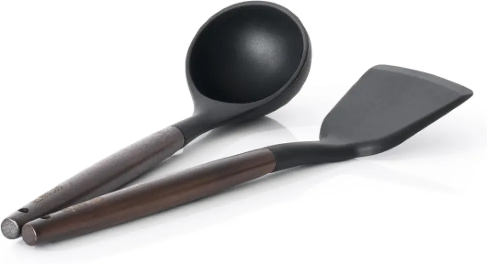 Kitchen Utensils 2-Piece, Silicone Cooking Utensils, Silicone Spatula and Ladle with Wooden Handle, Black