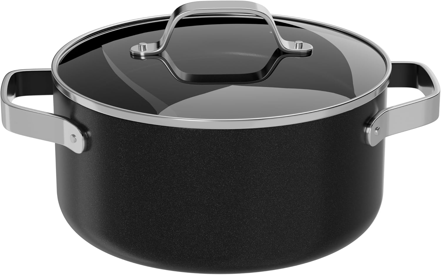 Bakken 16 Quart Ceramic Coated Stock Pot with Lid, Easy Clean Nonstick Pot, Tempered Glass Lid, Riveted Stainless Steel Handles, Oven Safe Up To 500°F, PTFE & PFAS Free, All Stove Compatible, Black Black 16 Quarts