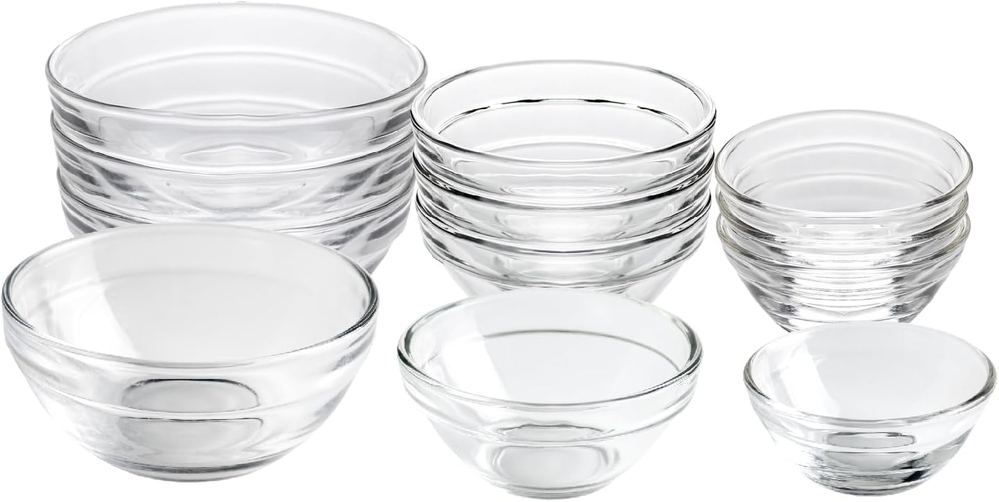 3 Sizes of Glass Prep Bowl Sets, Clear Small Pinch Bowls for Salt, Spices and Chopped Ingredients, 1.5oz/2.5oz/3.5oz, Set of 12