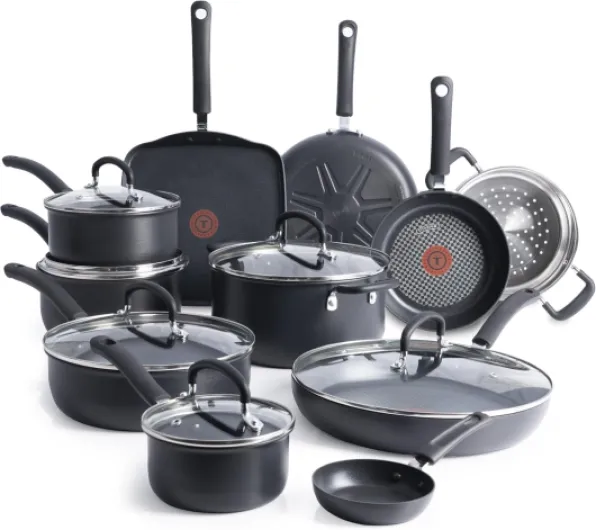 T-Fal Ultimate Hard Anodized Nonstick Cookware Set 17 Piece, Nonstick Pots and Pans Set with Fry Pan, Saucepans, Saute-Pan, Griddle, Dishwasher Safe, Black Hard Anodized Nonstick 17-Piece