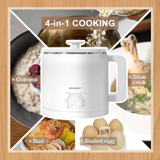 Mini Electric Hot Pot, Fast Cooker for Ramen/Soup, Stainless Steel with over-heating Protection, Perfect for Student & Single, 1.5L White