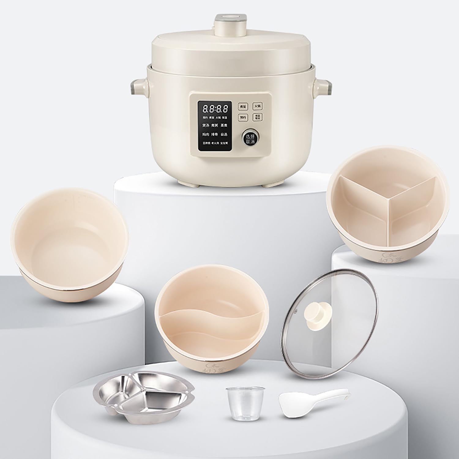 5-Liter Electric Pressure Cooker with 3-Compartment Inner Pot – Supports Cooking Stewing & Rice Cooking (1 compartment inner liner)