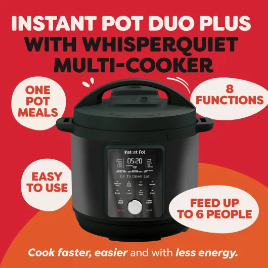 Pot Duo Plus with WhisperQuiet Multi-Cooker 5.7L - Black, Electric Pressure Cooker, Slow Cooker, Rice Cooker, Sauté Pan, Yoghurt Maker, Food Warmer, Steamer Pot, Sous Vide, Easy Clean Black 5.7 Litres Whisper Quiet