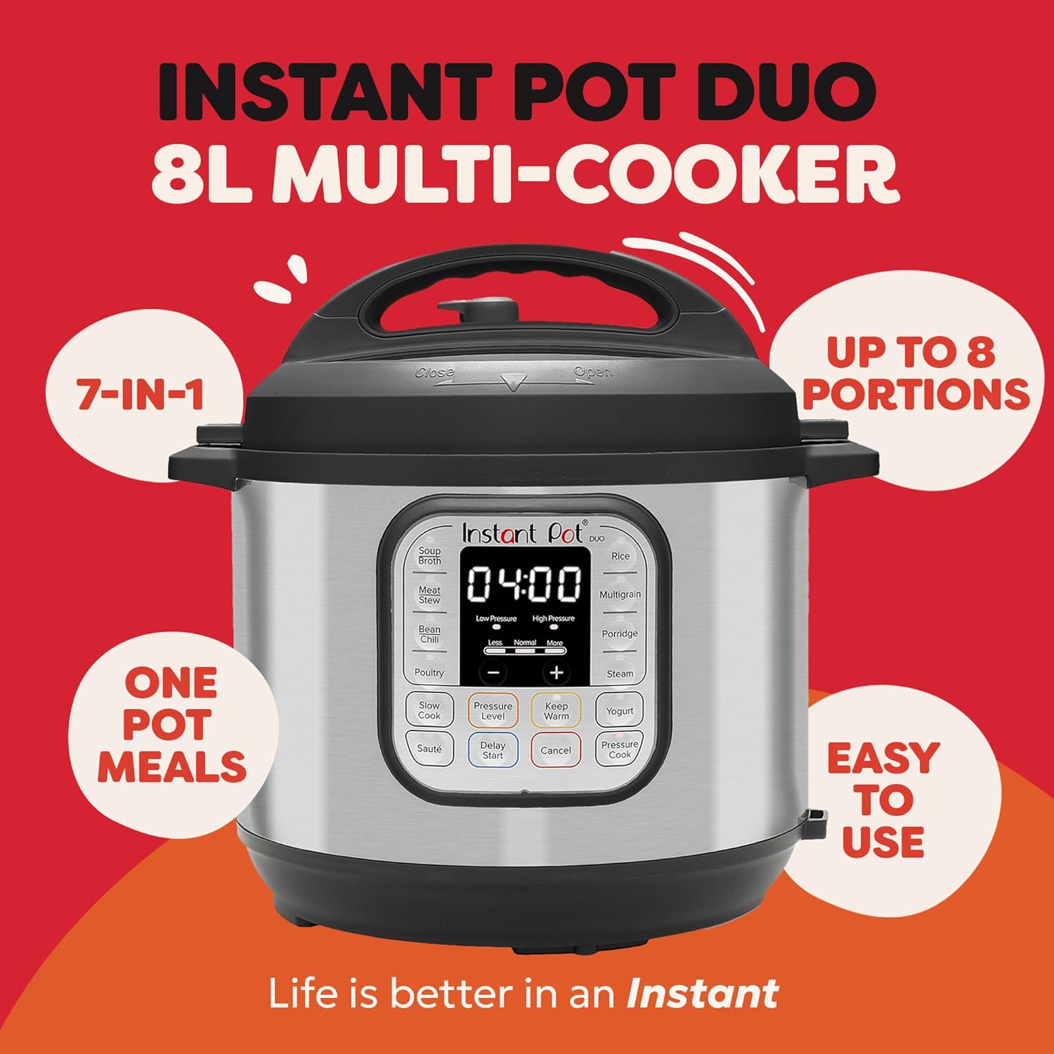 Pot 80 Duo 8L / 8Q Electric Multi Function Cooker, Stainless Steel, 1200 W, 8 litres