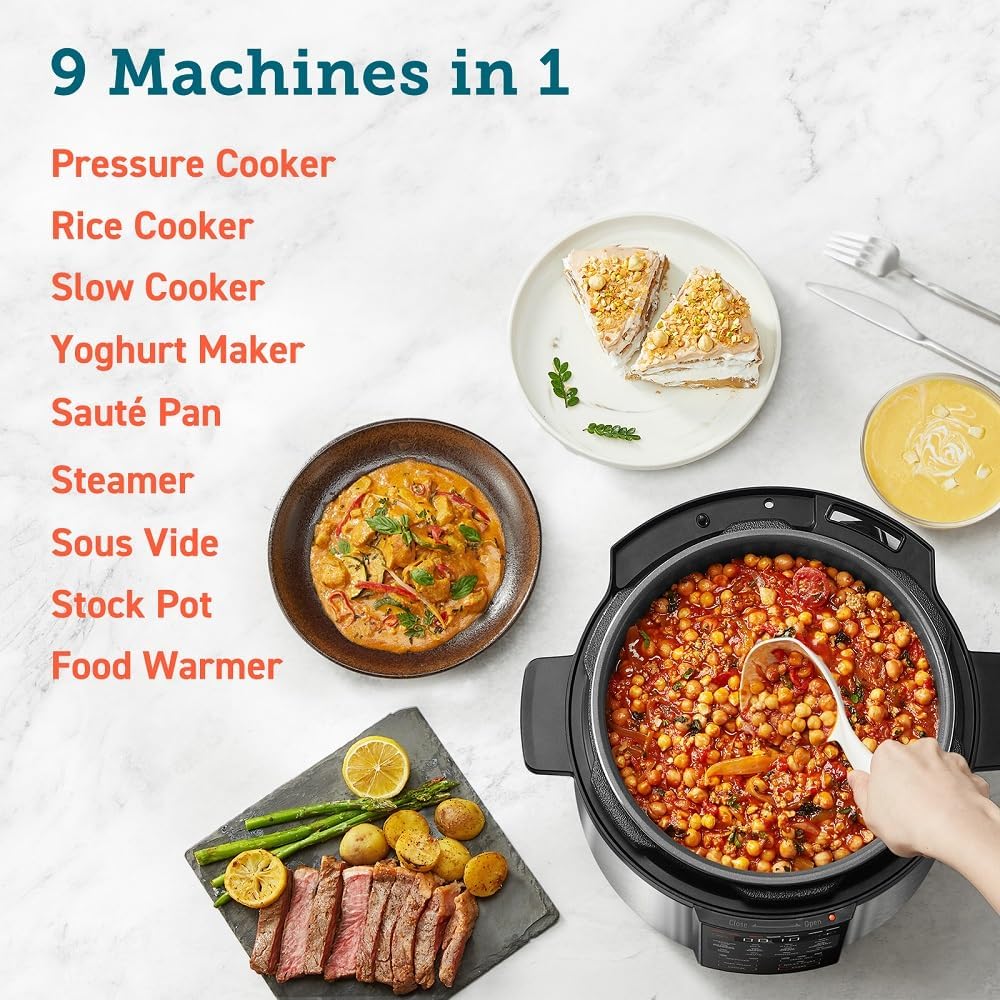 Electric Pressure Multi Cooker 5.7L, Recipe Book, 9-in-1, Steamer, Rice & Slow Cooker, Sauté Pan, Yoghurt & Cake Maker, Sous vide, Stock Pot, Food Warmer, Ceramic Non-Stick Coating Pressure Cooker 5.7 Litres