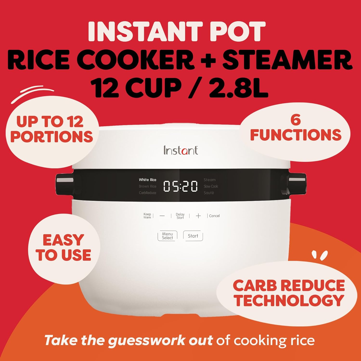 Pot Electric Rice Cooker & Steamer, 2.8L (12 Cup) - With Dishwasher-Safe Non-Stick Cooking Pot, Stainless-steel Steamer Basket, Measuring Cup, Rice Spoon - With Slow Cooker & Sauté Functions Rice Cooker 12 cup