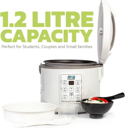 Rice Cooker, Slow Cooker and Food Steamer For 1-6 People – 1.2 Litre - Keep Warm Function, Delay Timer, Premium Inner Pot, Spatula & Measuring Cup, Perfect Rice Every time– Quick & Easy