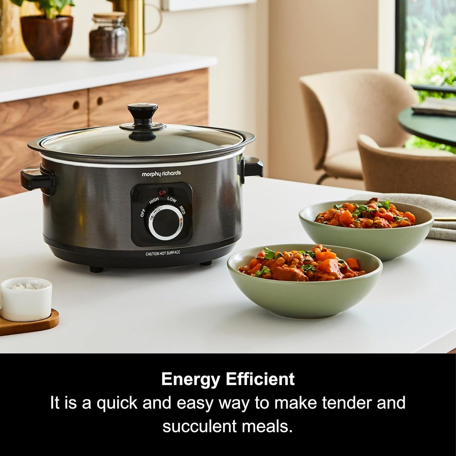 3.5L Sear & Stew Slow Cooker, Shatter Resistant Aluminium Pot, 3 Heat Settings, Hob Proof, Easy Clean, 163W, Black, 460012 3.5 Litres Black