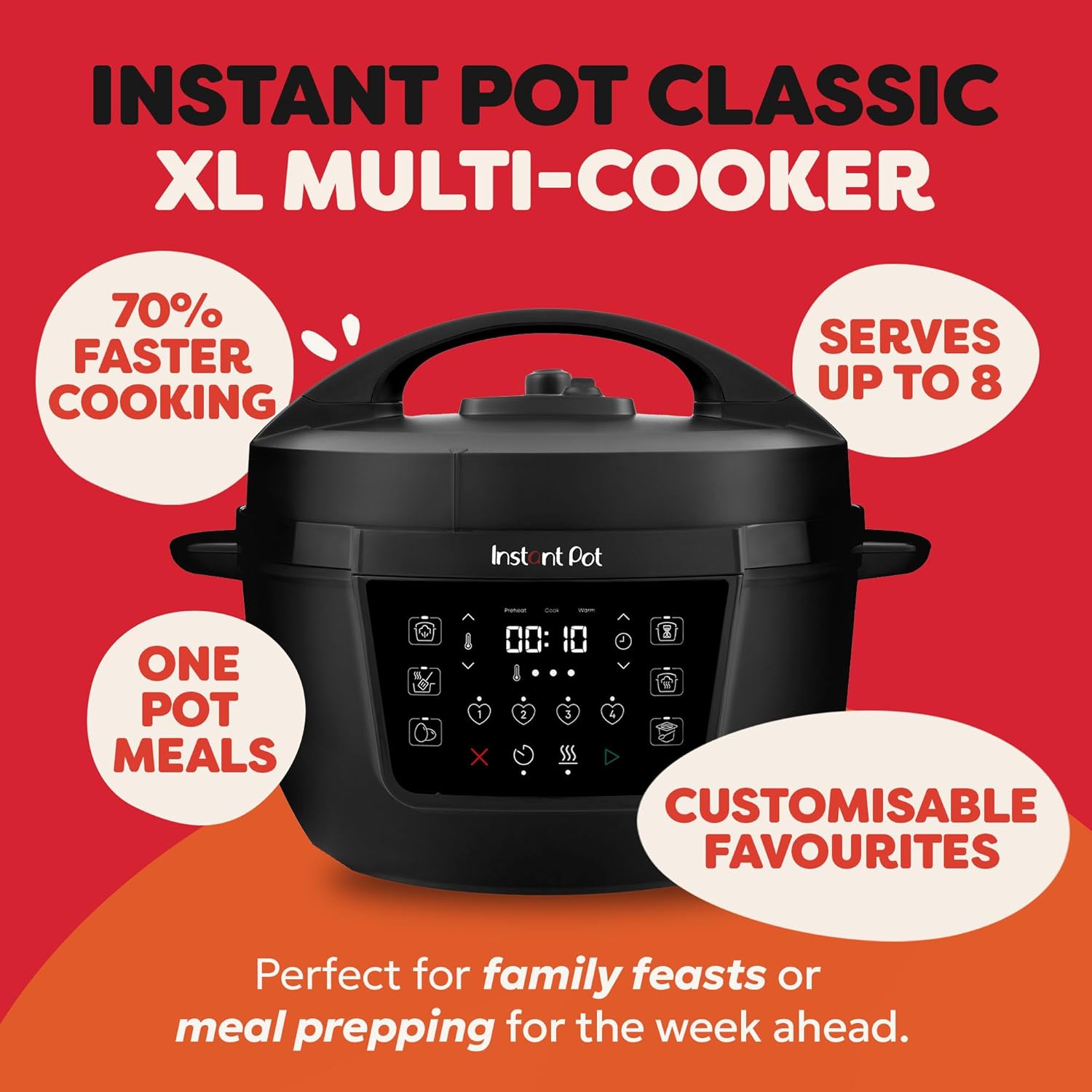XL 7.1L Electric Multicooker - 7-in-1 Smart Cooker - Pressure, Slow, Steamer, Sauté, Yogurt Maker, Egg Cooker and Food Warmer - Stainless Steel Inner Pot, Black Black 7.1 Litres XL Wide Base