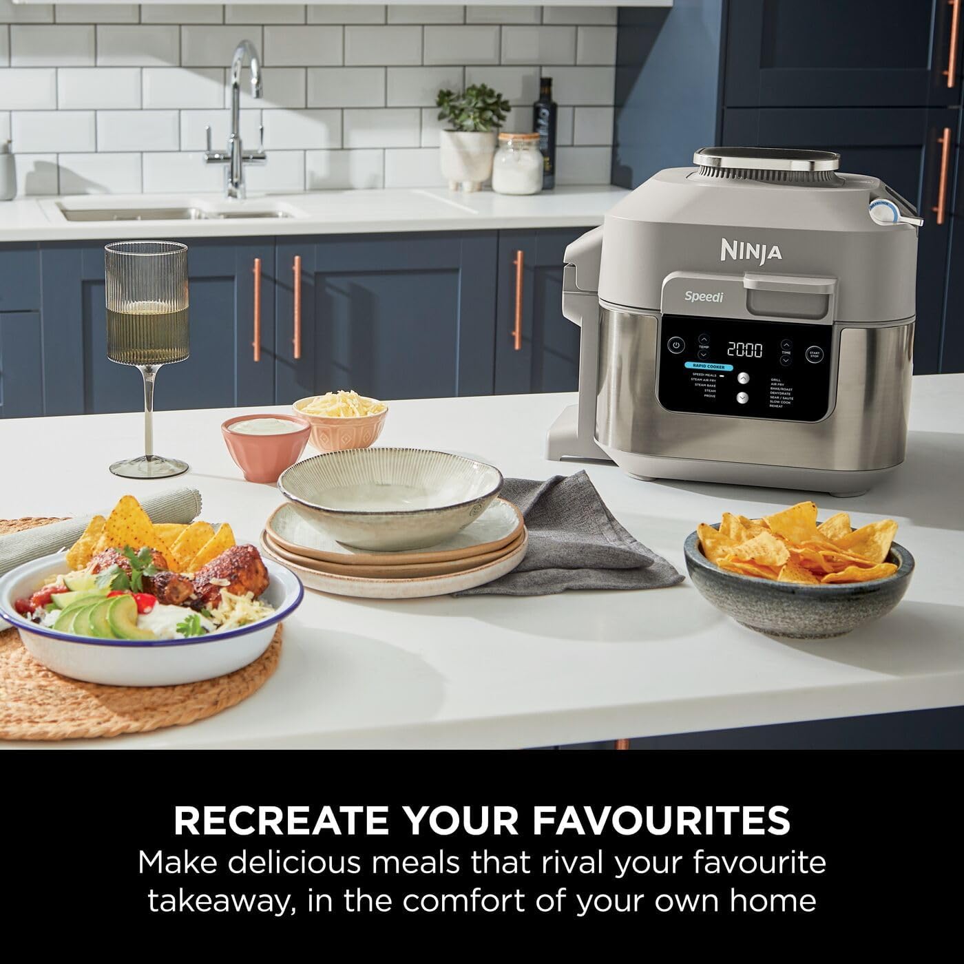 Speedi 12-in-1 Multi-Cooker, Air Fryer and Slow Cooker, 5.7L Cooking Pot, Meals for 4 in Minutes, Air Fry, Steam, Grill, Bake, Roast, Sear, Slow Cook and More, Stone Gold ON500UKSTGD 5.7 Litres Stone Gold