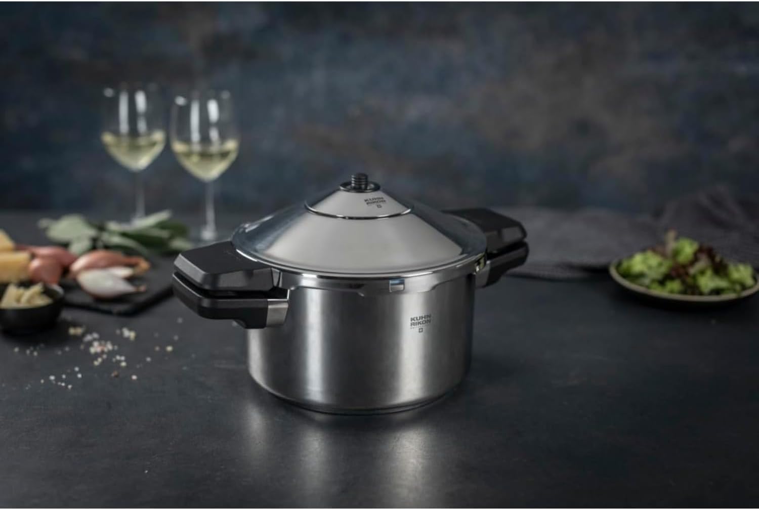 Pressure Cooker Duromatic Inox 4L/24cm Food Steamer with Side Grips - Multi Cooker Hotpot with Auto Lock Lid - Stainless Steel Pot - Instant Cook Pot – 10 Year Kuhn Rikon Cookware Guarantee