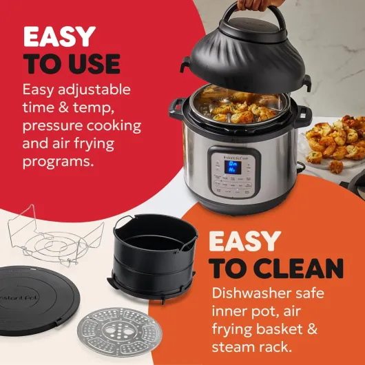 Duo Crisp + Air Fryer 11-in-1 Multicooker, 5.7L - Pressure Cooker, Air Fryer, Slow Cooker, Steamer, Sous Vide Machine, Dehydrator with Grill, Food Warmer & Baking Functions