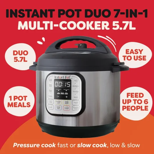 Duo 7-in-1 Electric Multi-Cooker 5.7L - Brushed Stainless Steel, Large Pressure Cooker, Slow Cooker, Rice Cooker, Sauté, Yoghurt Maker, Food Steamer Pot and Food Warmer, Dishwasher Safe 5.7 Litres