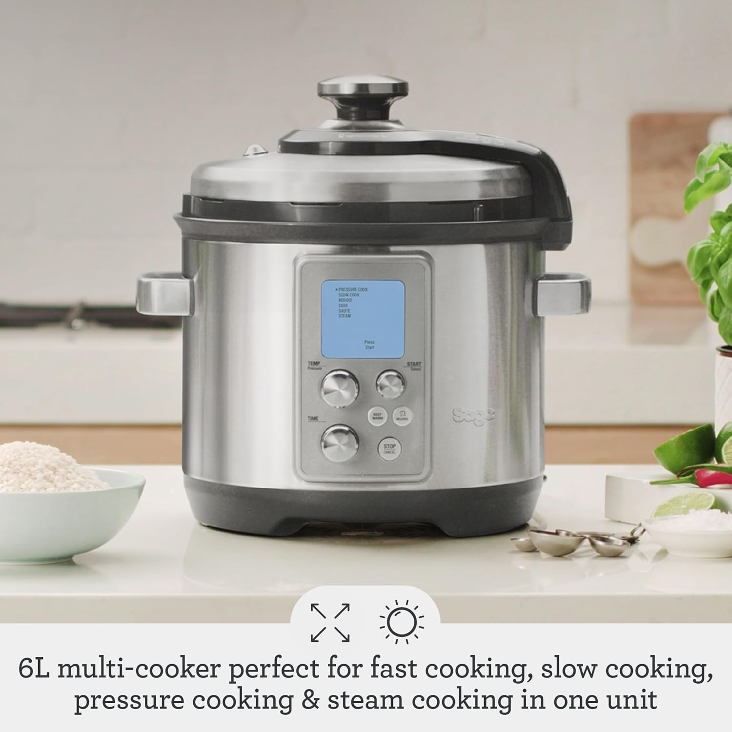 The Fast Slow Pro - Pressure Cooker, Slow Cooker, Steamer - 11 Settings, 6L Capacity, 1100 Watts - Hands Free Automatic Steam Release - Brushed Stainless Steel Fast Slow Cooker Pro