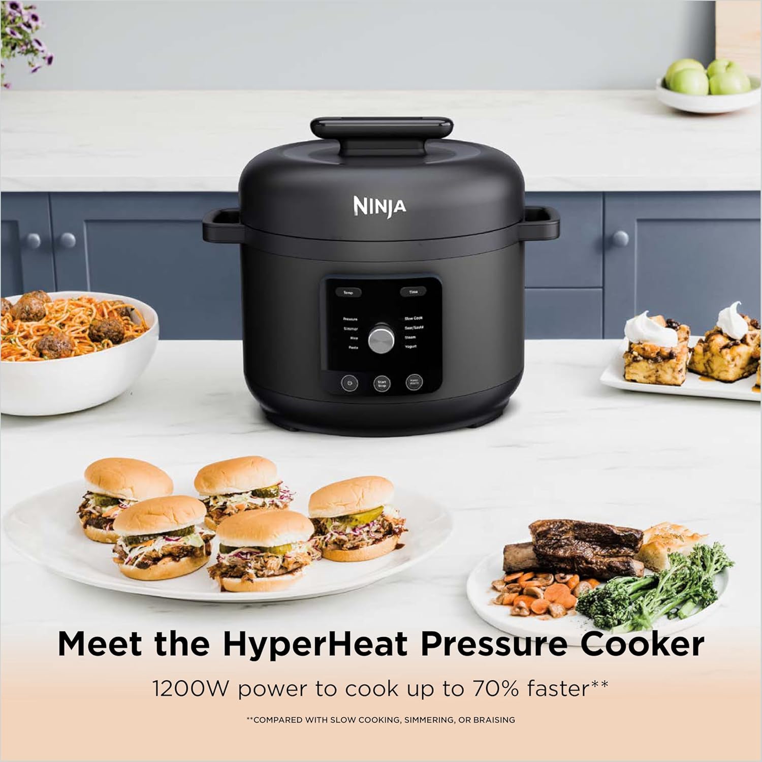 HyperHeat 9-in-1 Pressure Cooker, Slow Cooker and Rice Cooker, Includes Steam Rack and Removeable Dishwasher Safe 6L Cooking Pot, Make Yoghurt, Rice and more, Black PC201UK