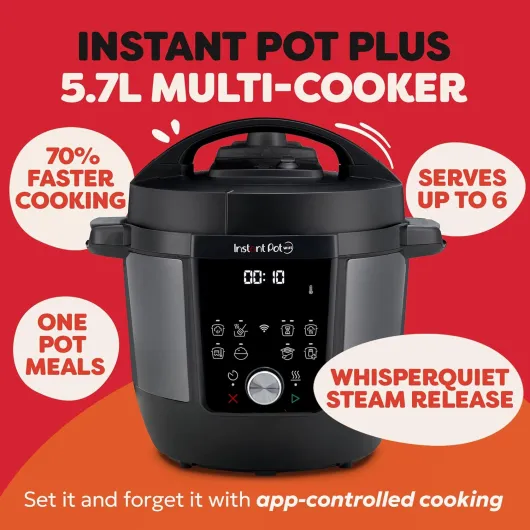 Plus 9-in-1 Electric Multi-Cooker 5.7L - Brushed Stainless Steel, Pressure Cooker, Slow Cooker, Rice Cooker, Sauté Pan, Yoghurt Maker, Food Warmer, Steamer Pot, Sous Vide, Steriliser Black 5.7 Litres Plus WiFi