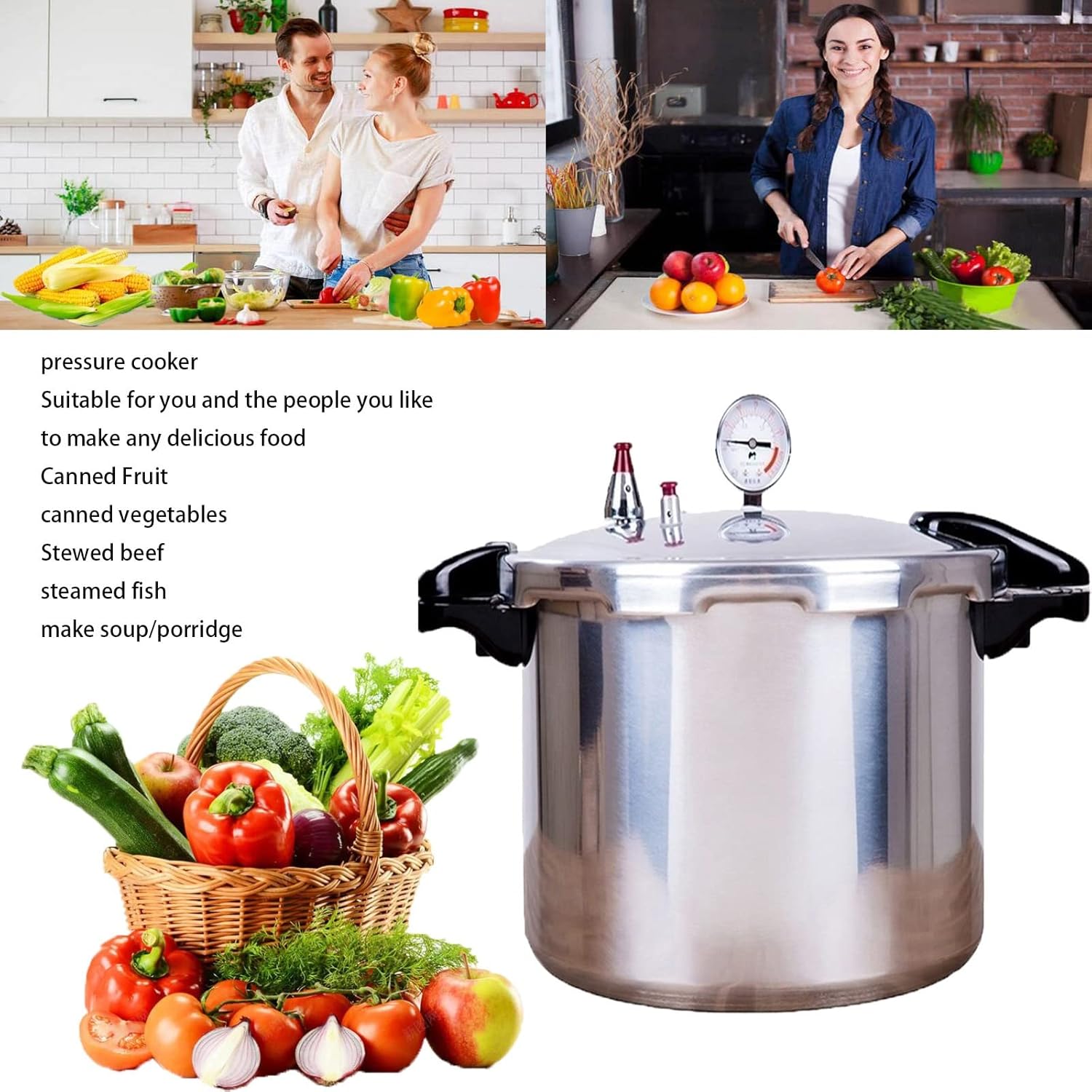 15 quart High capacity pressure cookers with cooking rack canning pressure canner with gauge Explosion proof safety valve Extra-large size great for big canning jobs/natural gas-open flame 15 Litres Silver