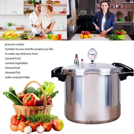 15 quart High capacity pressure cookers with cooking rack canning pressure canner with gauge Explosion proof safety valve Extra-large size great for big canning jobs/natural gas-open flame 15 Litres Silver