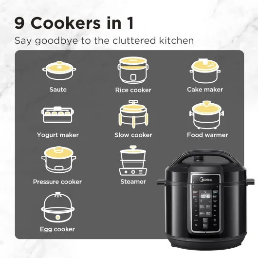 Pressure Cooker with 14 presets and 7.6L Multi Cooker(Yogurt Maker, Rice Cooker, Slow Cooker, Sauté, Steamer,etc.) Stainless Steels Inner Pot Non-Stick Dishwasher Safe 7.6 Litres Black
