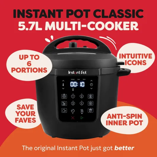 5.7L Classic Electric Multicooker - 7-in-1 Smart Cooker - Pressure, Slow, Steamer, Sauté, Yogurt Maker, Egg Cooker, Food Warmer - Stainless Steel, Black Black 5.7 Litres Classic Multicooker