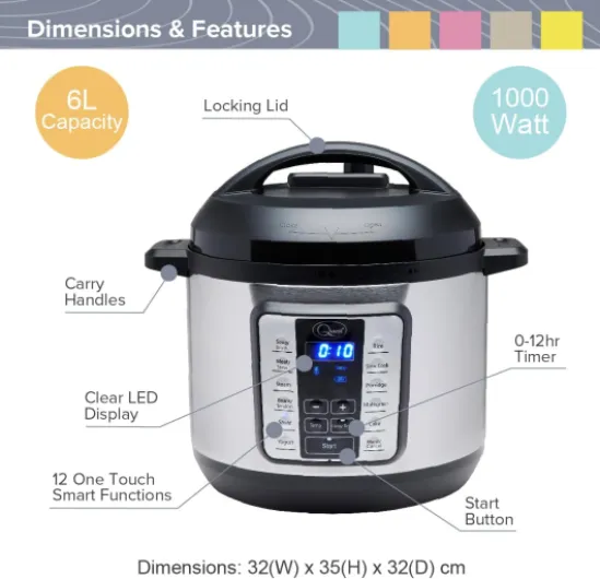 63009 Pressure Cooker Electric 6L / 12-in-1 Multi-Function Cooker/Stainless Steel Housing / 1000W / Slow Cook, Steam, Roast, Keep Warm & More/Recipe Book Included