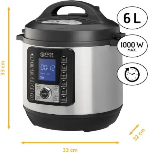 Electric Pressure Cooker 6L - 12 auto programmes - Multipurpose Multicooker 1000W as pressurised Ricecooker, Steamer, Crock Pot etc - - Electric Multivarka incl - Recipe Booklet Silver/Black