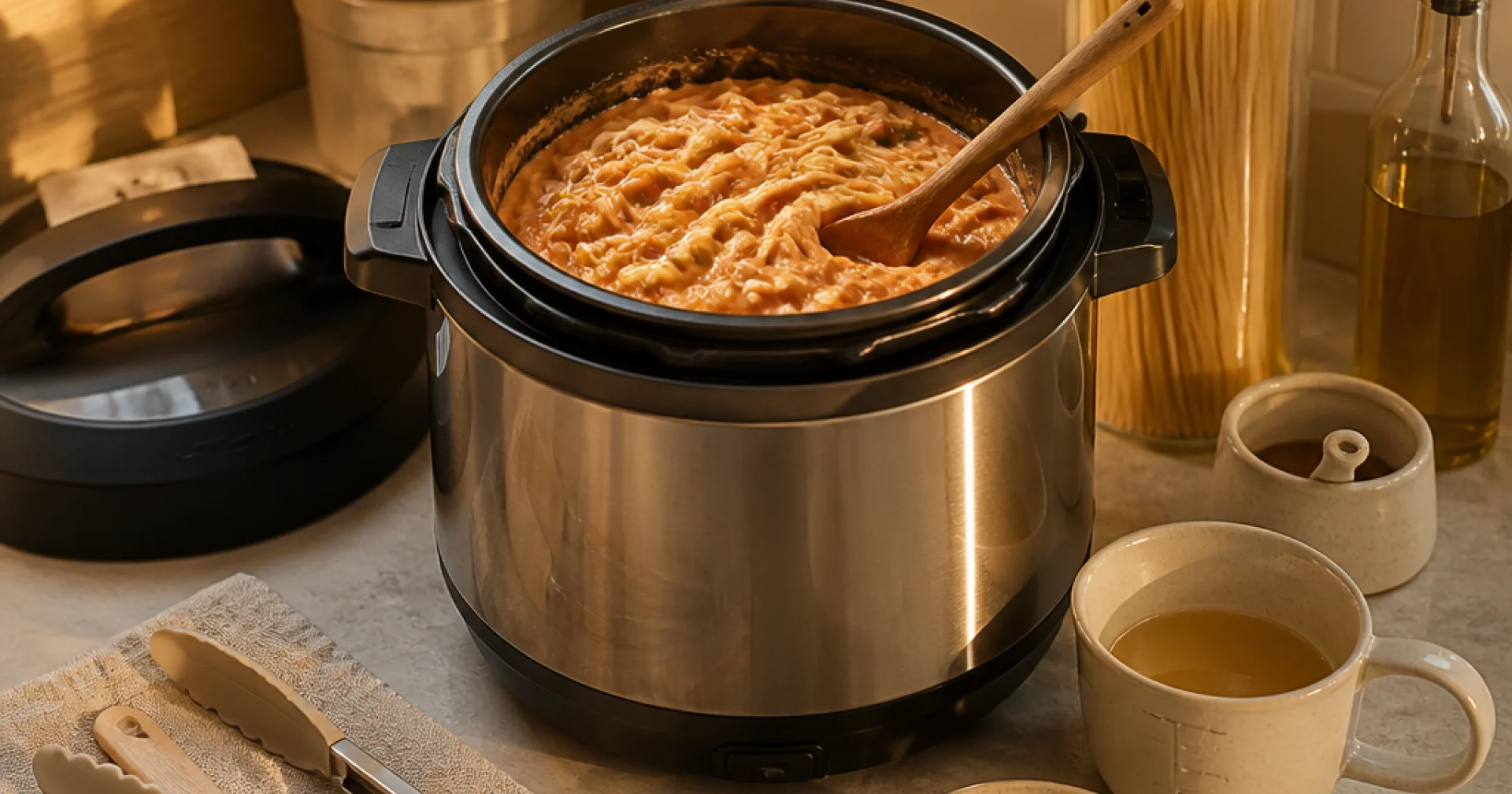 Pressure Cooker Pasta Done in the Sauce: No Boiling, No Draining, No Extra Pot